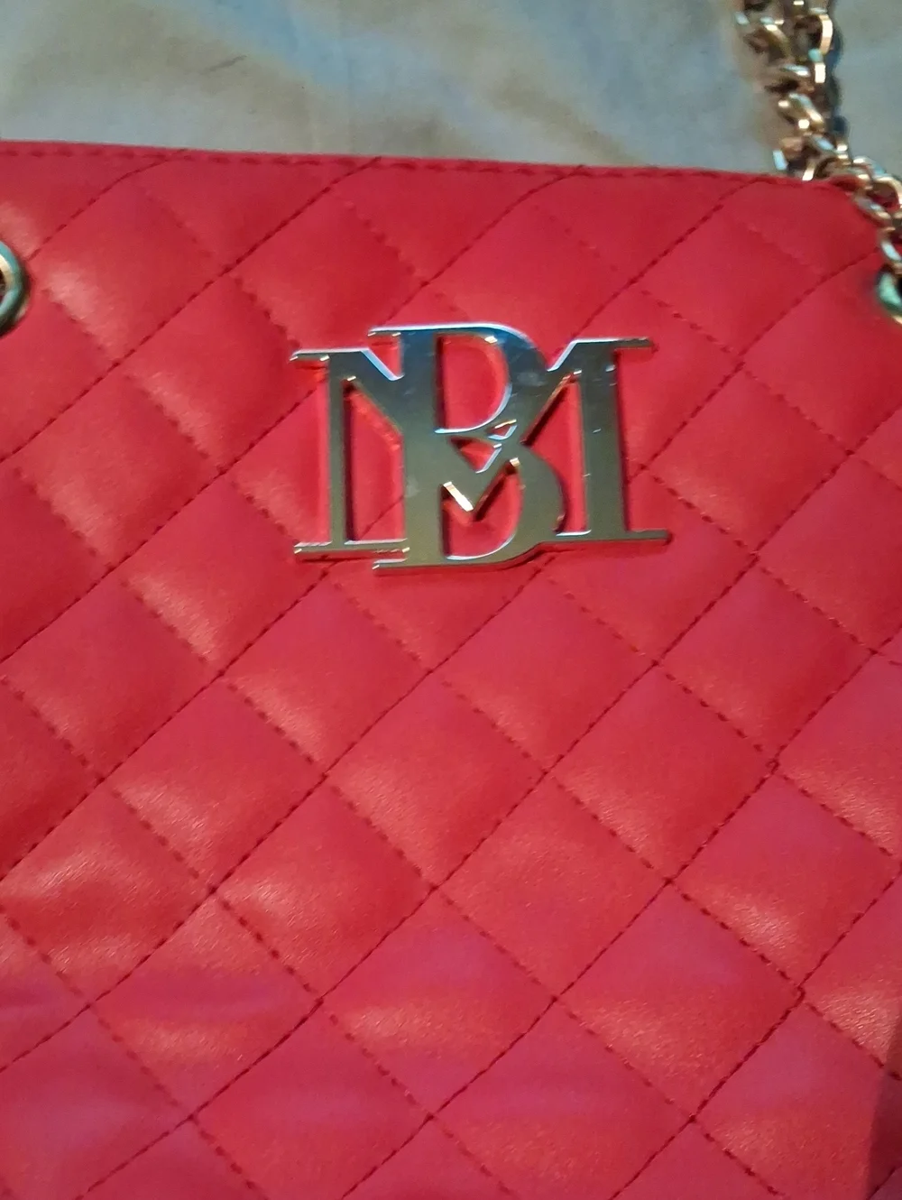 Badgley Mischka Quilted Hot Pink Tote with Gold Chain Handles Nwot